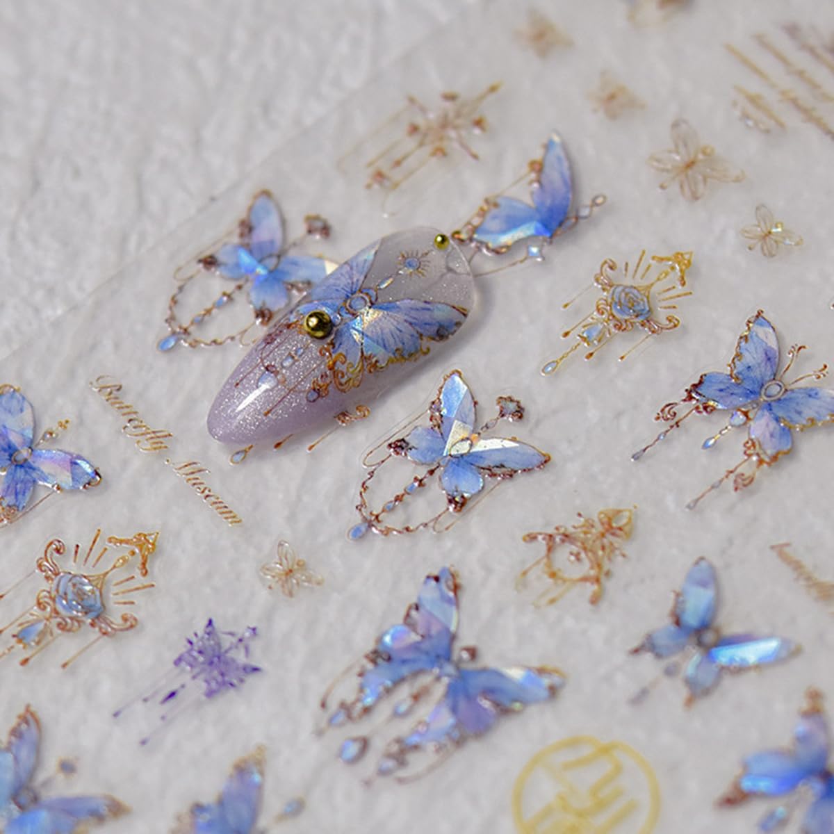 Butterfly Nail Art Stickers Decals 5D Butterfly Nail Stickers Blue Seashell Shinny Butterfly Nails Design 5D Embossed Nail Decal
