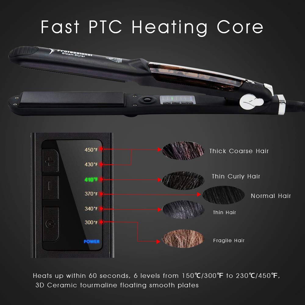 DORISILK Steam Straightener for Hair, Professional Steam Flat Iron Salon Ceramic Tourmaline Vapor Steam Ionic Straightening Iron