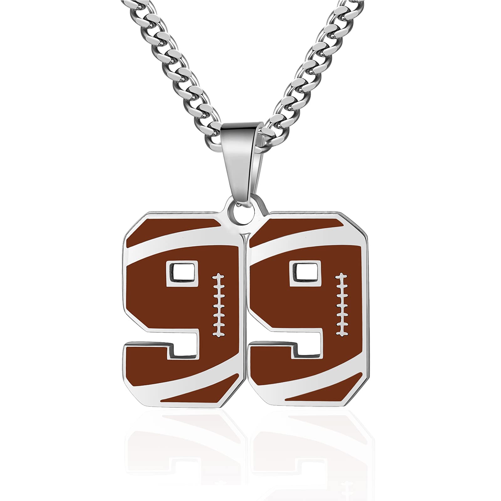 ZRAY Football Number Necklace for Men Athletes Jersey Number Necklace Silver Stainless Steel Chain 22+2inch Football Charm Penda