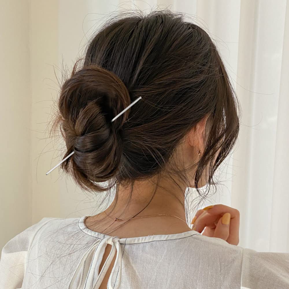 Lawie 40 Pack 6 Inch Gold Silver Long Metal Straight Hair Sticks With Hole Pencil Plain Hair Picks Forks Needle Rod Blank Thin H
