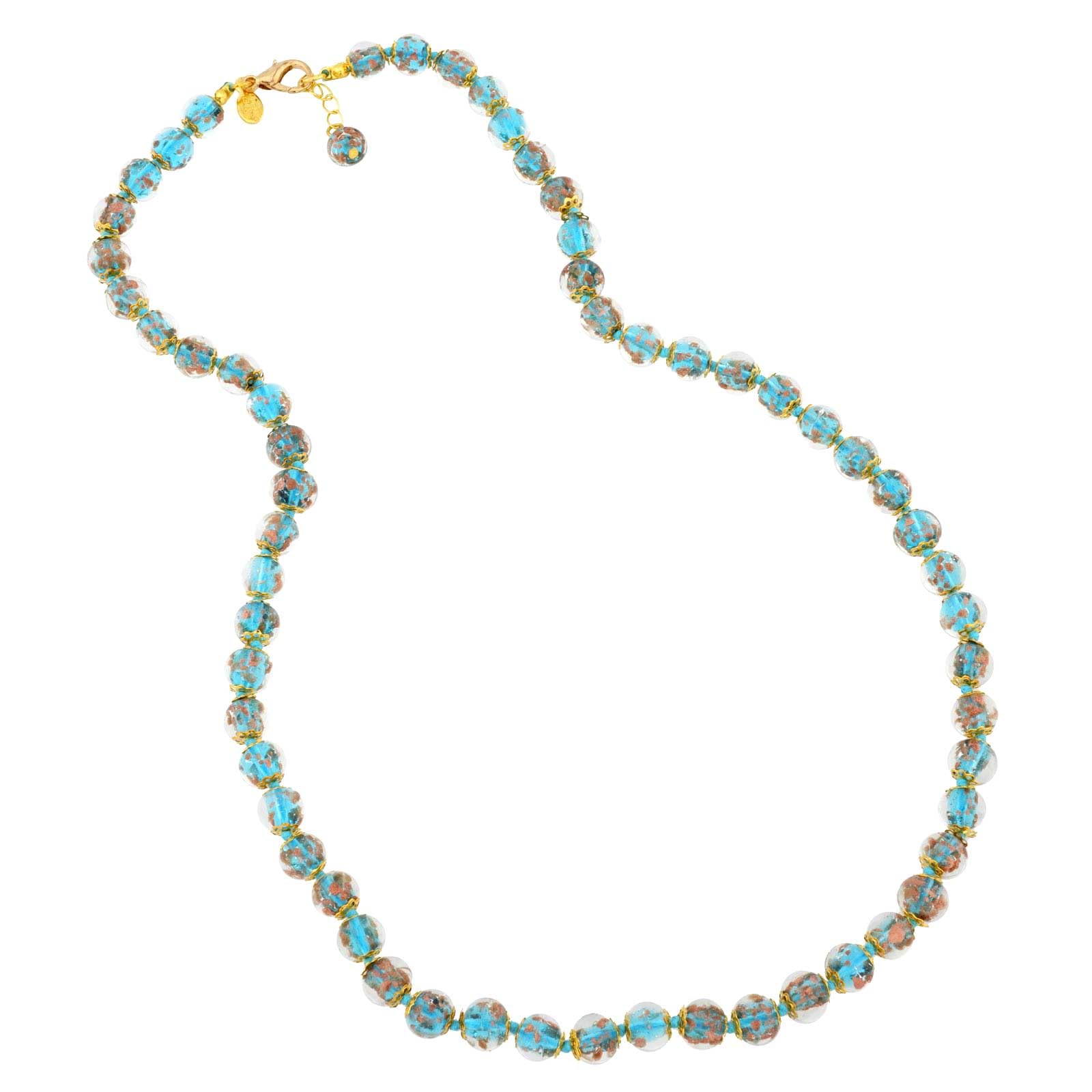 Glass Of Venice Murano Glass Sommerso Long Necklace Teal Blue, 24 Inches - Beaded Necklace for Women Handmade in Venice, Italy