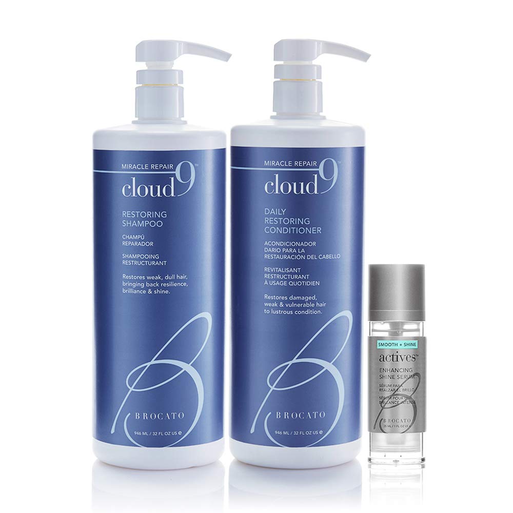 Brocato Cloud 9 Shampoo & Conditioner Liter, 32oz & Actives Enhancing Serum | Shine Booster & Conditioning Hair Agent | Replenis