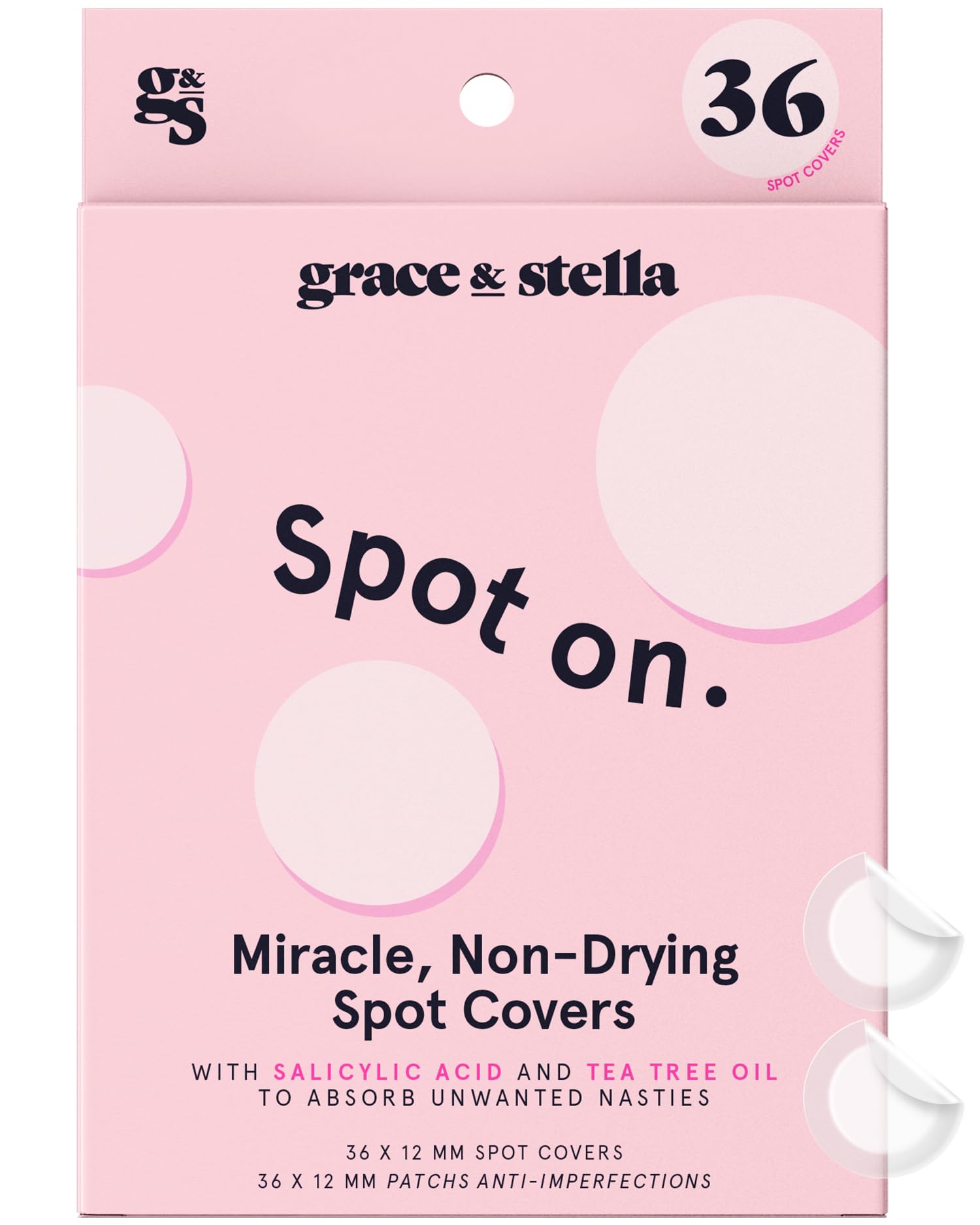 grace & stella Pimple Patches For Face (Round, 36 Count) - Hydrocolloid Acne Patches for Face - Dermatologist Tested, Vegan, Cru