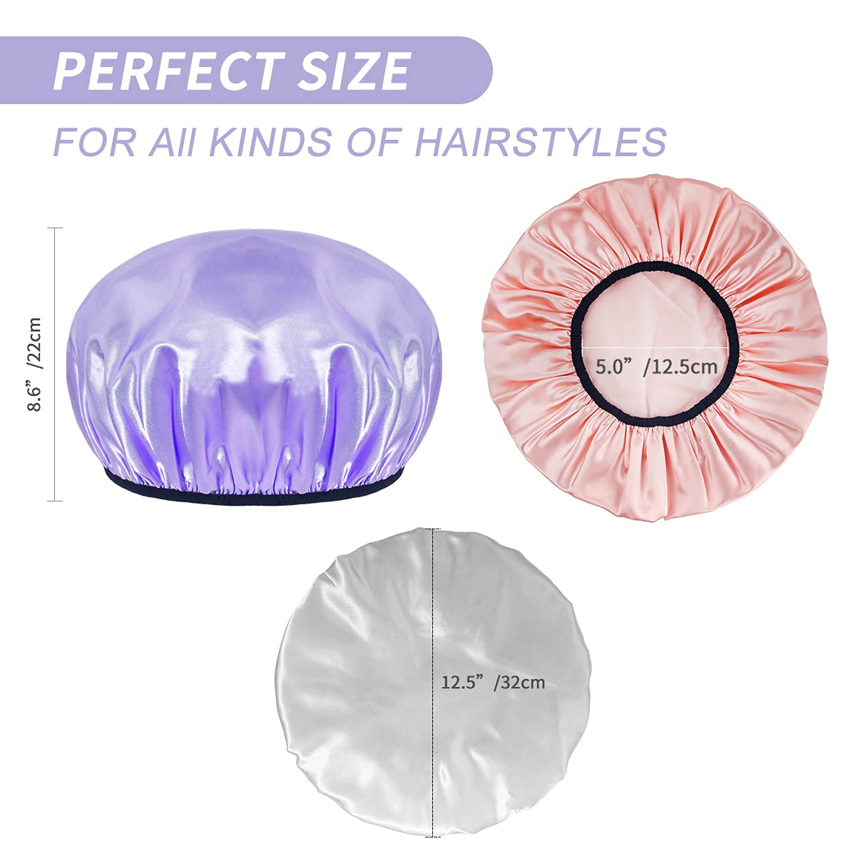 Aquior Shower Cap,Shower Caps For Women Long Hair,Silky Satin Hair Bonnet Reusable Bathing Cap,Extra Large For All Hair Length,4