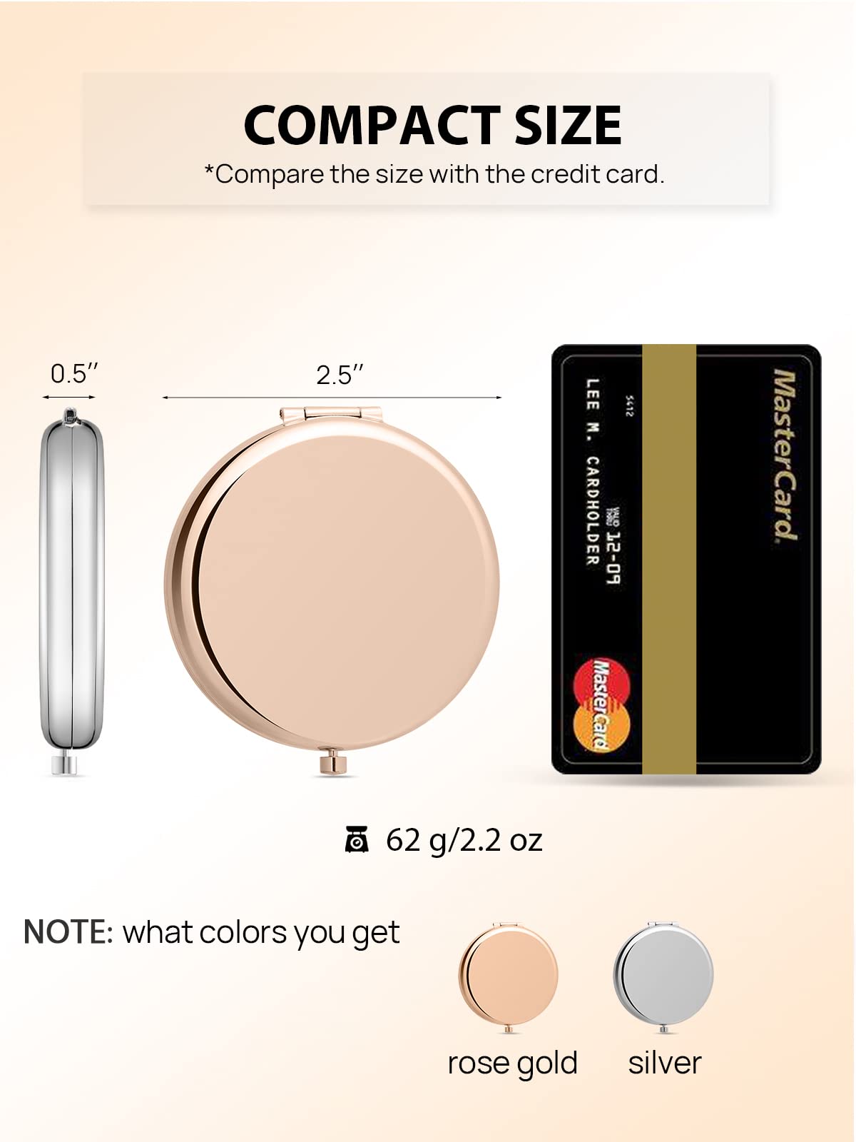 Getinbulk Compact Mirror Bulk, Set Of 2 Double-Sided 1X/2X Magnifying Purse Pocket Makeup Mirrors(Round, Rose Gold And Silver)