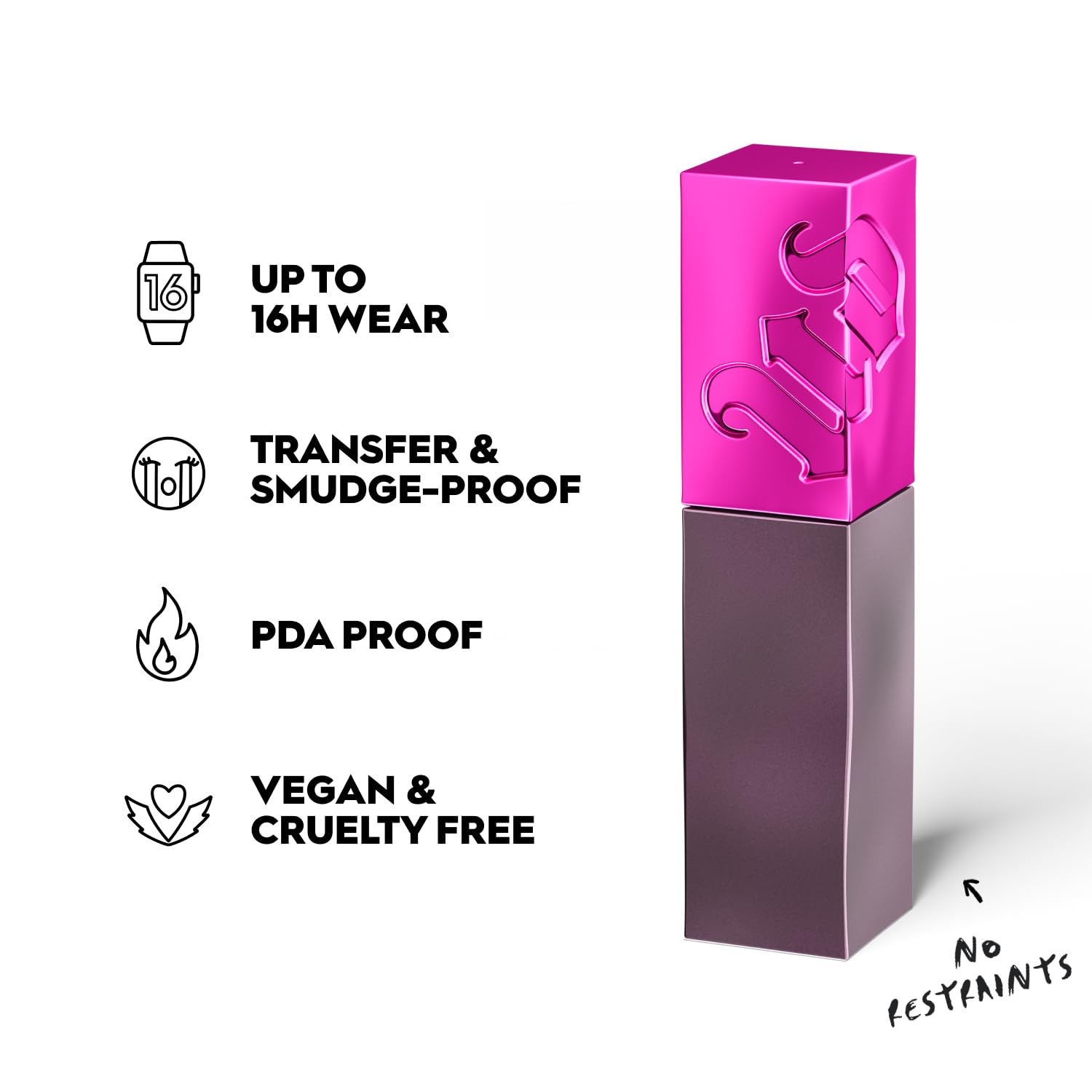 Urban Decay Vice Lip Bond Glossy Longwear Liquid Lipstick (No Restraints - Fuchsia Purple), Transfer-Proof, Smudge-Proof, Bold L