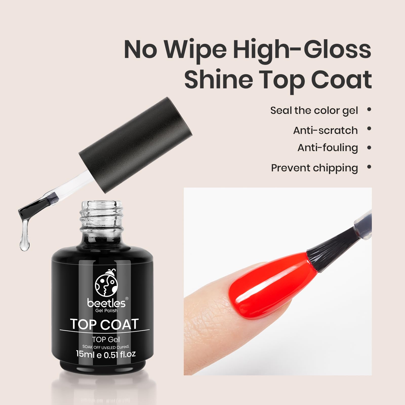 Beetles 2 Pcs 15Ml No Wipe Gel Top Coat And Base Coat Set - Shine Finish And Long Lasting, Soak Off Led Nail Lamp Gel Base Top C