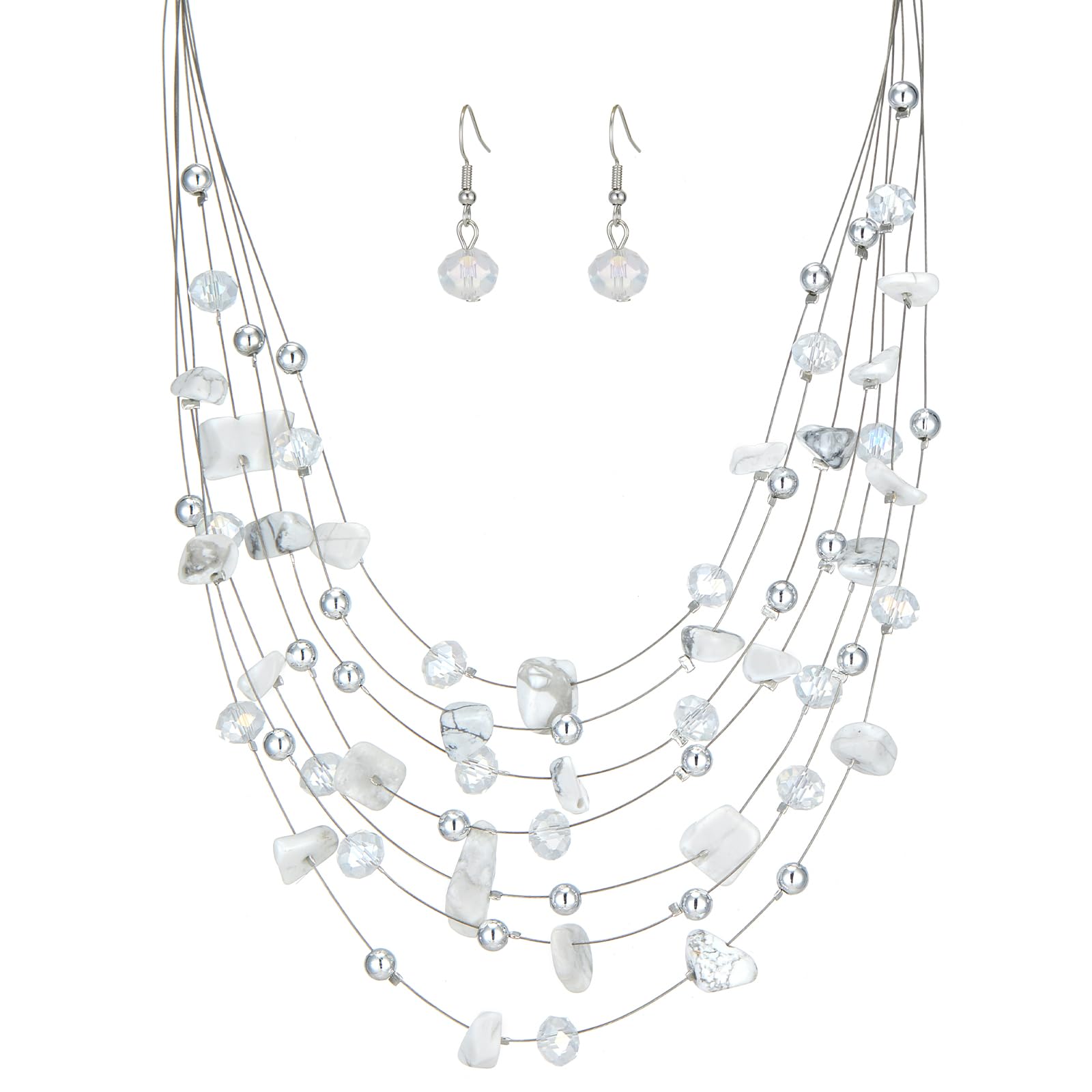 Errally Boho Layered Crystal Beaded Necklaces for Women Natural Stone Multi-Strand Statement Necklace Fashion Costume Jewelry Gi