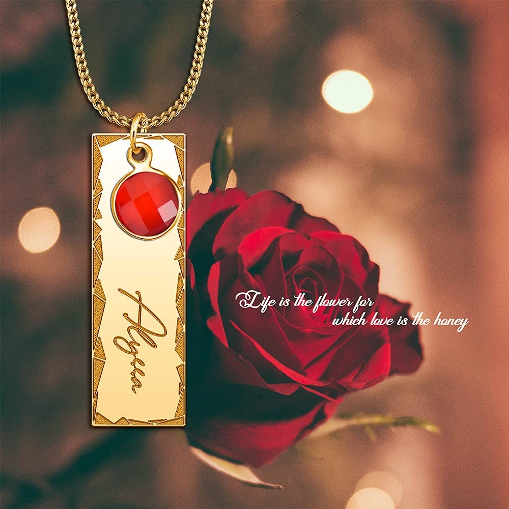 CoolJewelry Personalized bar Necklace for Women Custom Bar Necklace Engraved Bar Pendant Neckalce Customizable Your Name Bar Nec
