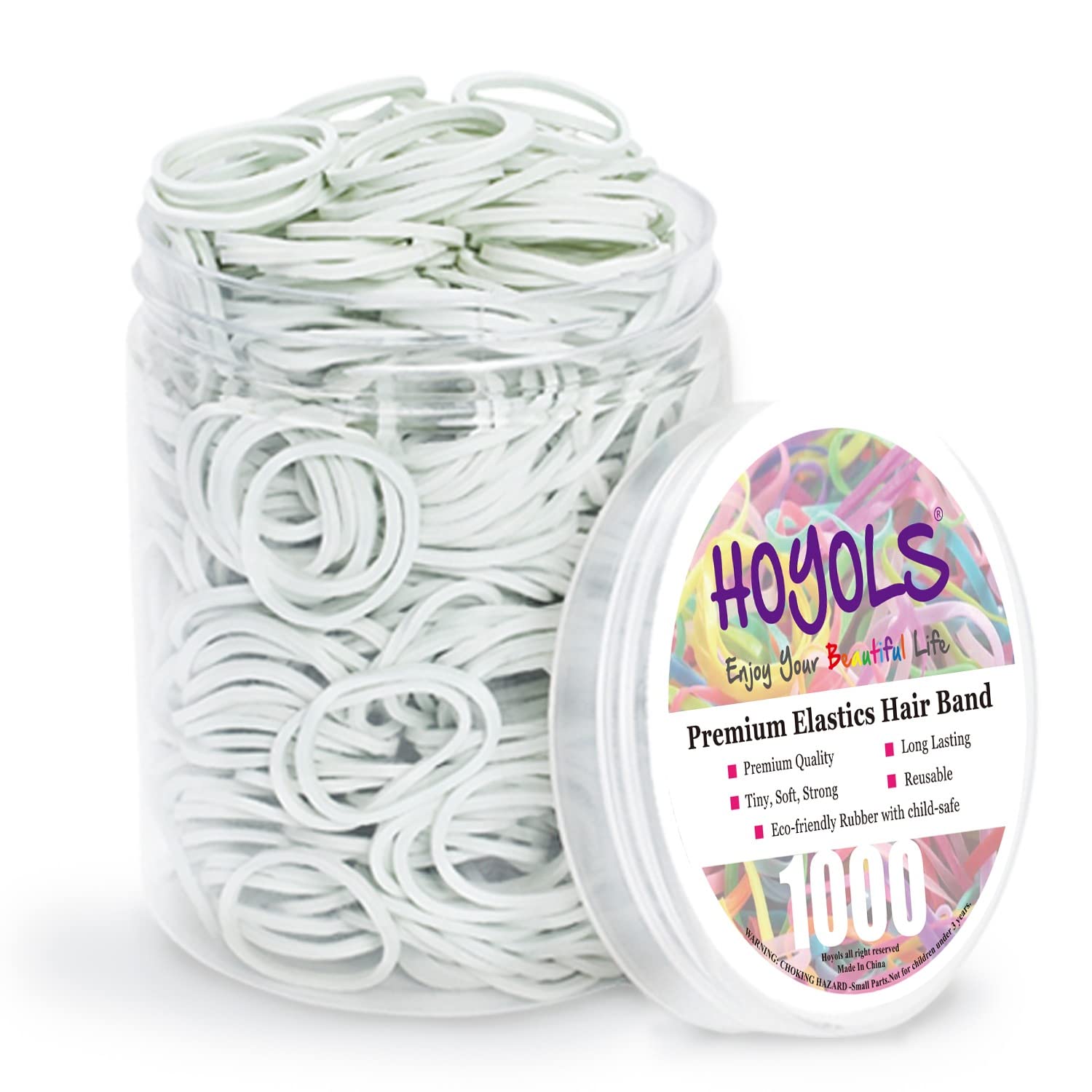 HOYOLS 1/2 Inch Small White Rubber Bands for Hair Ties Elastics Mini Toddler Braids Ponytail Holders for Baby Girls Infants Kids