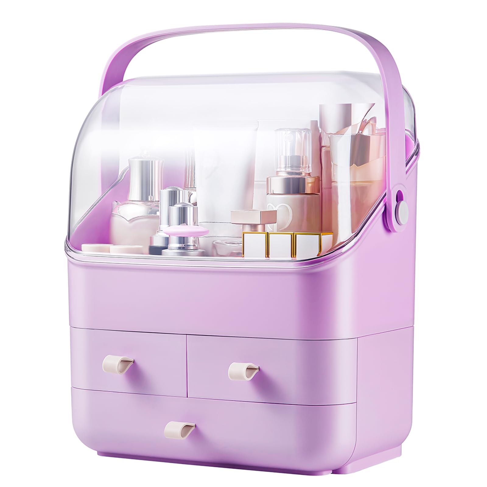 Sunficon Large Makeup Organizer Holder Cosmetic Storage Case Beauty Essential Box Dust Free Cover Portable Handle Fully Open Wat