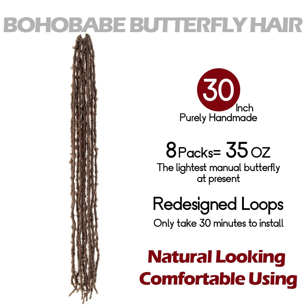 30 Inch Light Weight Butterfly Locs Crochet Hair 8 Packs Long Distressed Butterfly Faux Locs Crochet Hair, 27#