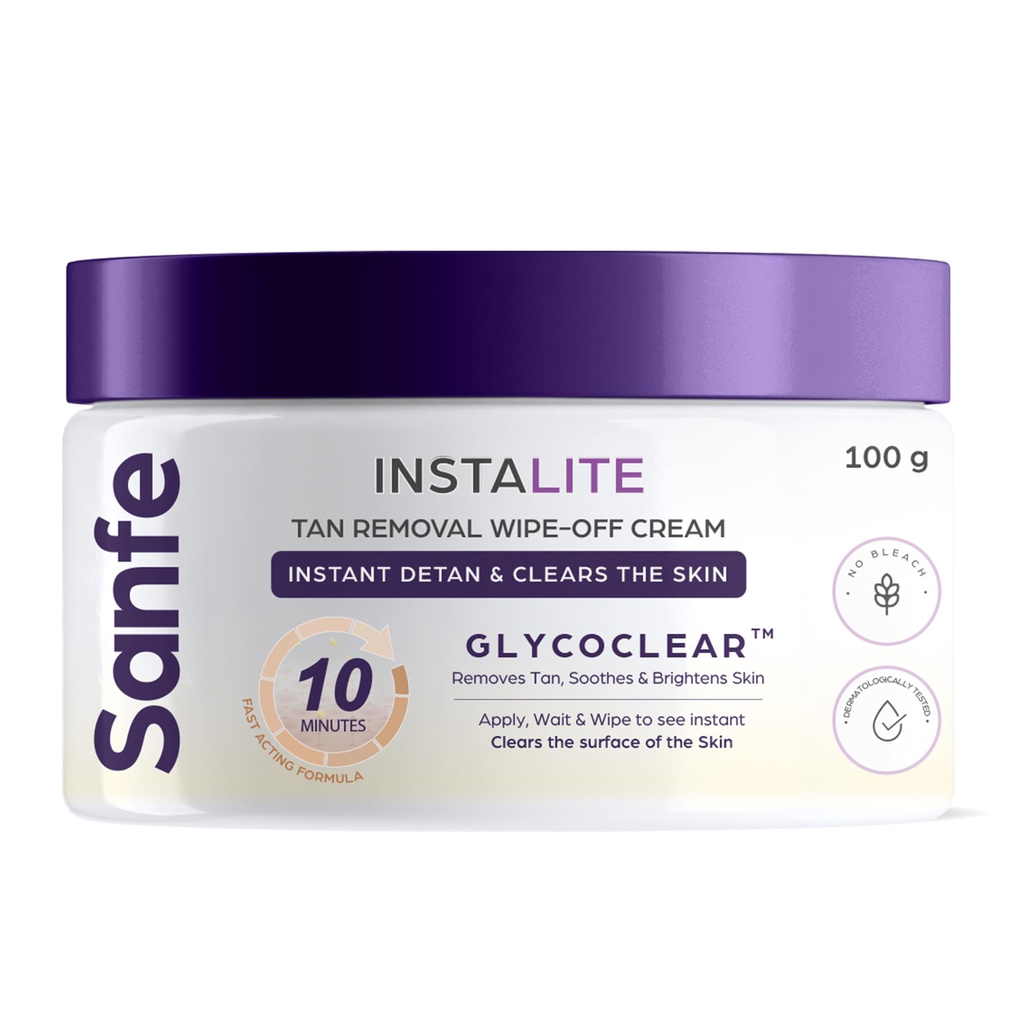 Sanfe Detan Cream Instalite Detan Wipe Off 100 Gm | With Glycoclear Technology | 1 Tone Brighter In 10 Mintues | For Legs, Arms,