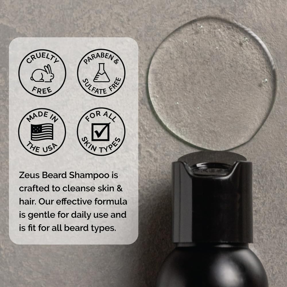 Zeus Italian Cypress Beard Shampoo Wash With Essential Oils For Men (4 Oz) Made In Usa