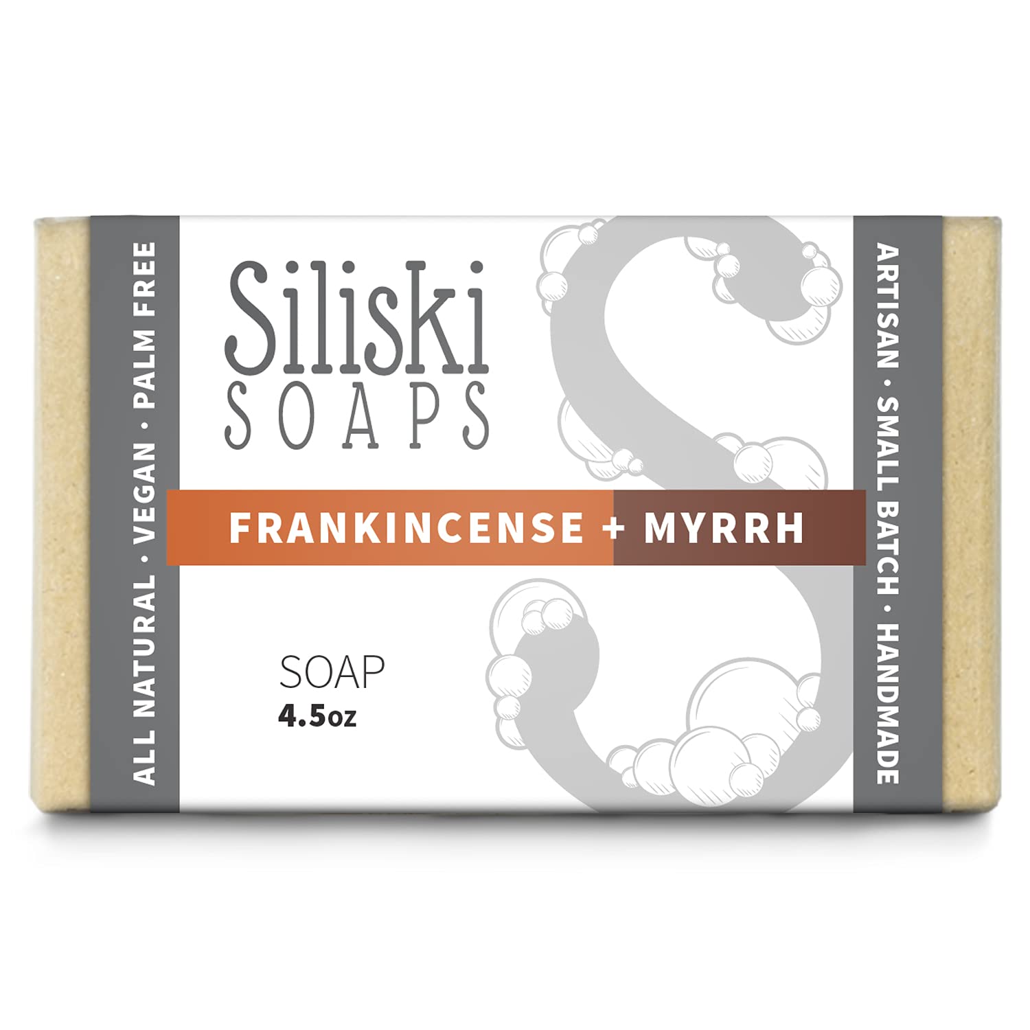 Siliski Soaps Simple Skincare, Hard, Gentle, Bath Soap, All Natural, Vegan And Palm Free -Frankincense + Myrrh, 4.5 Oz