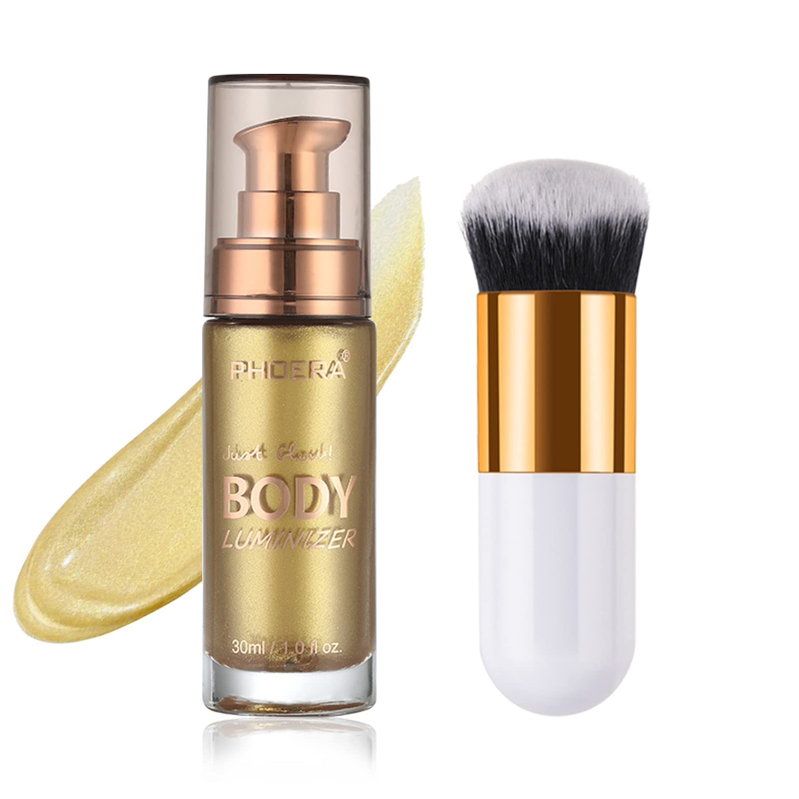 Shimmer Oil, Waterproof Long Lasting Moisturizing Bronze Body Luminizer Glow for Face & Body, Liquid Illuminator Highlighter 1oz