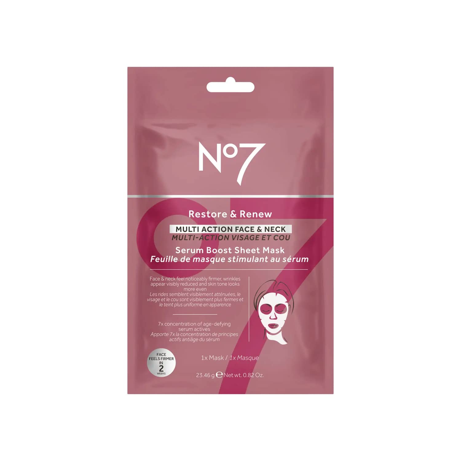 No7 Restore & Renew Multi Action Face & Neck Serum Boost Sheet Mask - Anti Aging Skin & Neck Firming Wrinkle Reducing Mask - Ski