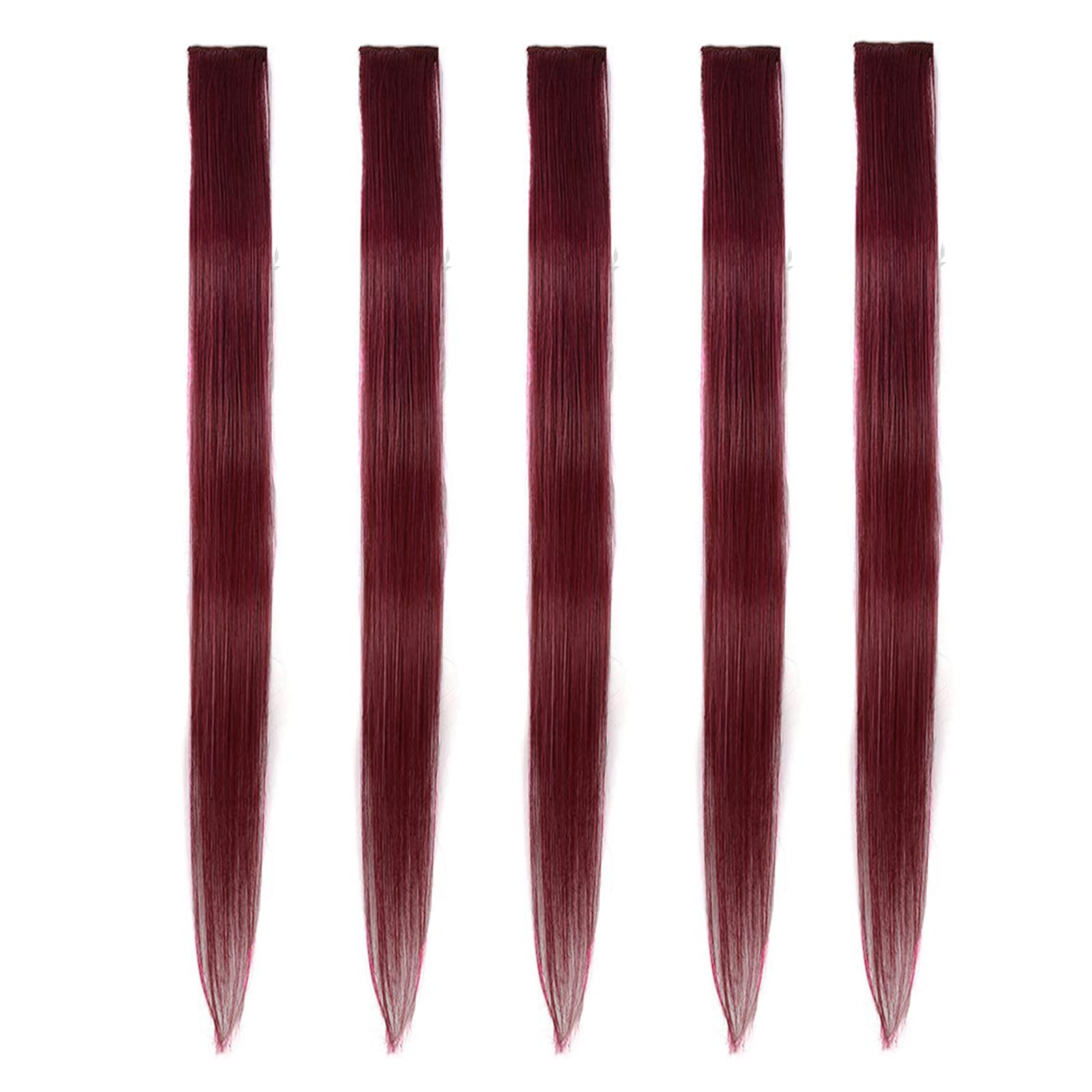 Flying Beauty burgundy hair extensions 18 Inches 5 Pcs Colored Party Highlights Straight Hair Clip in Human Hair Extensions in M