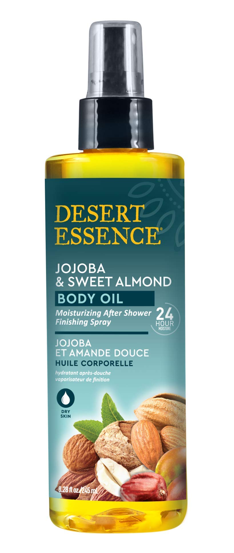 Desert Essence Jojoba & Sweet Almond Body Oil - 8.28 Fl Ounce - Provides 24 Hour Moisture - Vitamin E - Vitamin Enriched Shea Bu
