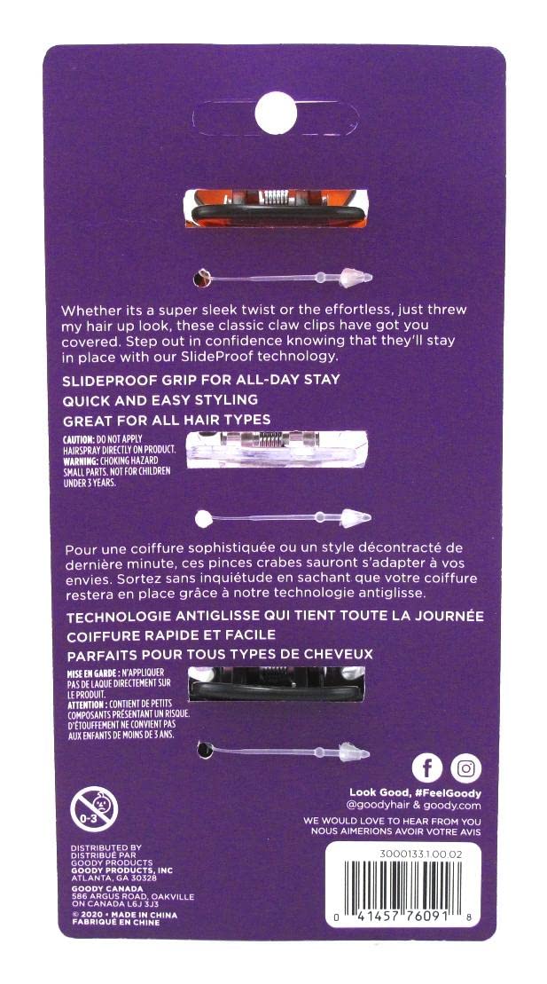 Goody Classics Large Rectangle Claw Hair Clip 3 Count (Pack of 3)
