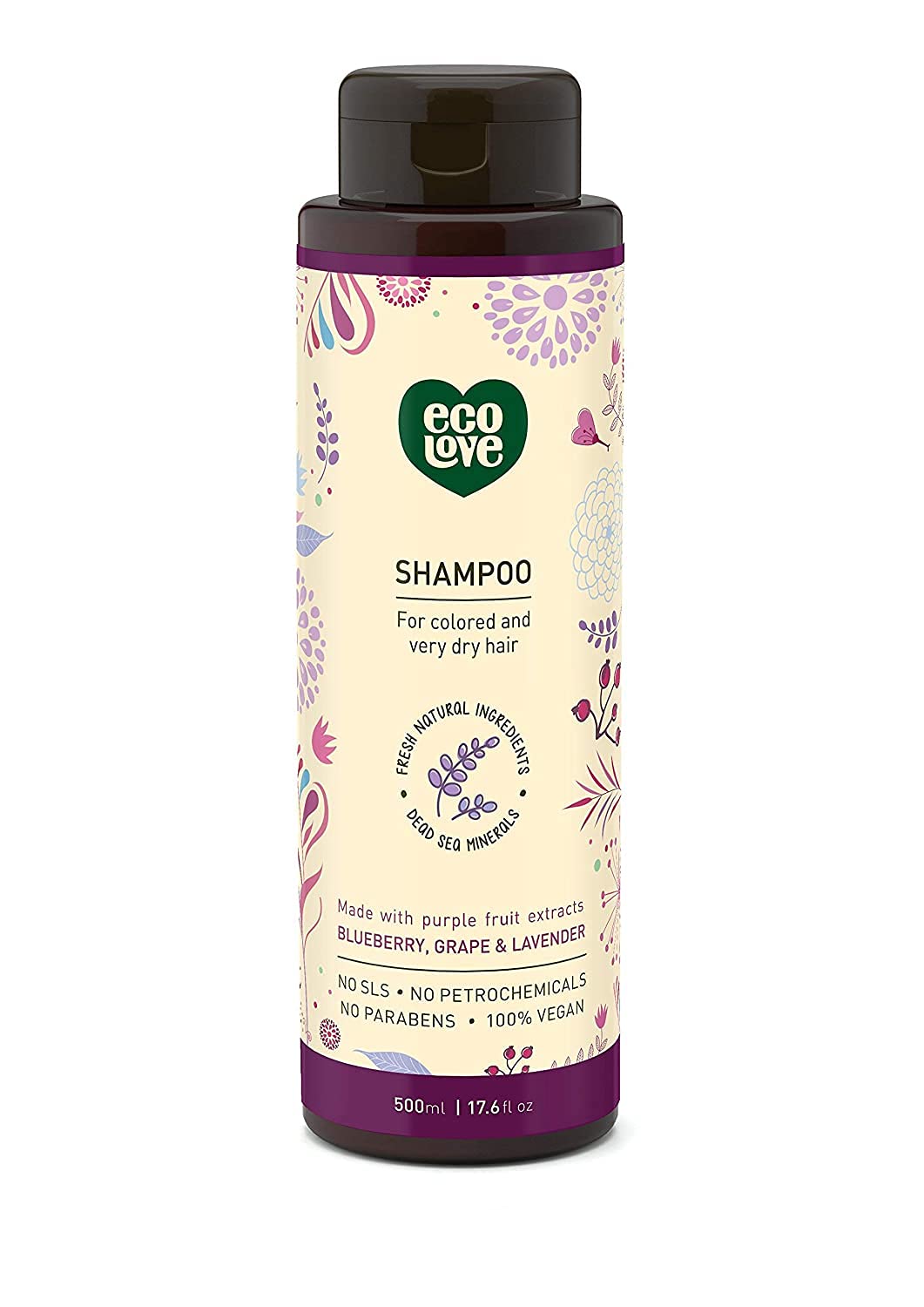 ecoLove - Natural Shampoo, Sodium lauryl sulfate Free, Vegan & Cruelty Free Shampoo for Color Treated Hair, Very Dry & Damaged H
