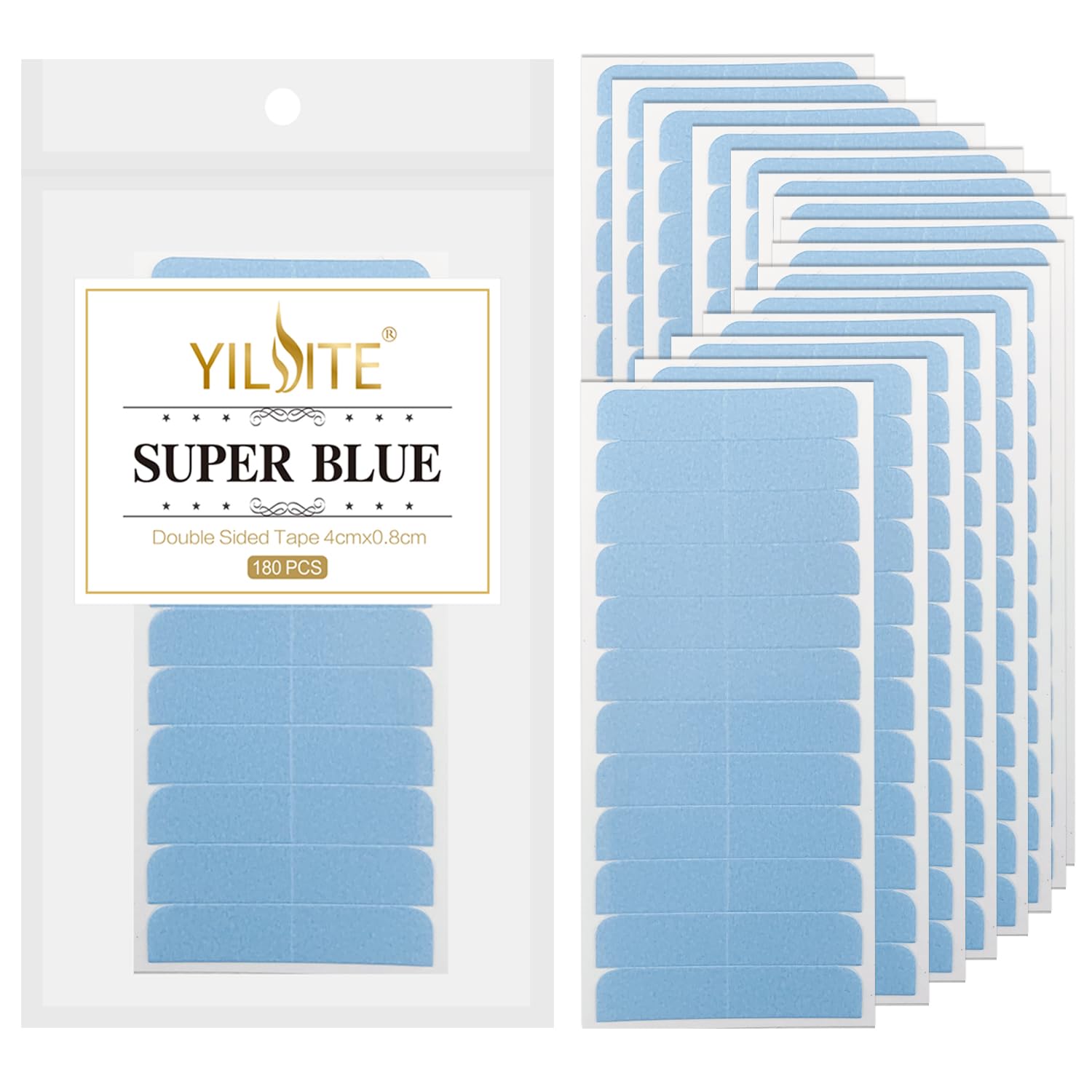 Yilite Hair Extensions Tape 180Pieces Tape Tabs Double Sided Human Hair Tape For Replacement 4 X 0.8 Cm Adhesive (180Pieces Blue