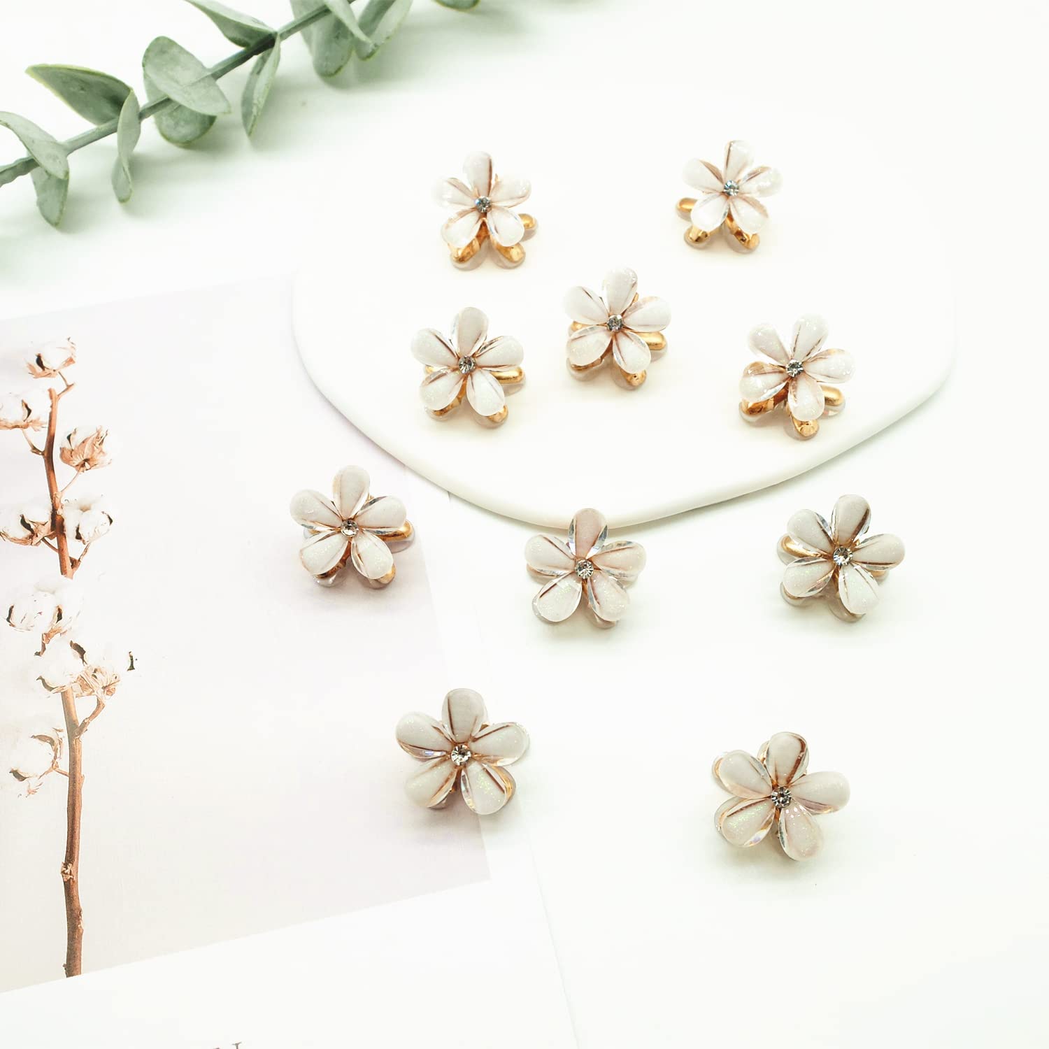 10 Pcs Mini Cute Flower-Shaped Hair Clips For Girls, Multicolor Crystal Hair Barrettes For Long Braid Hairstyles, Flower Hairpin