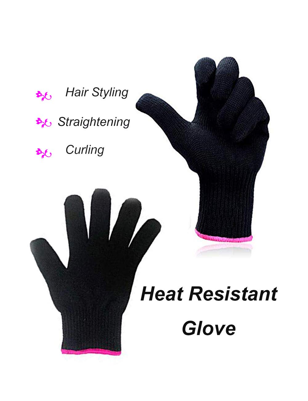 Aft90 Heat Resistant Glove For Hair Styling, Curling Iron, Flat Iron And Curling Wand, Black, Pink Edge, 1 Piece