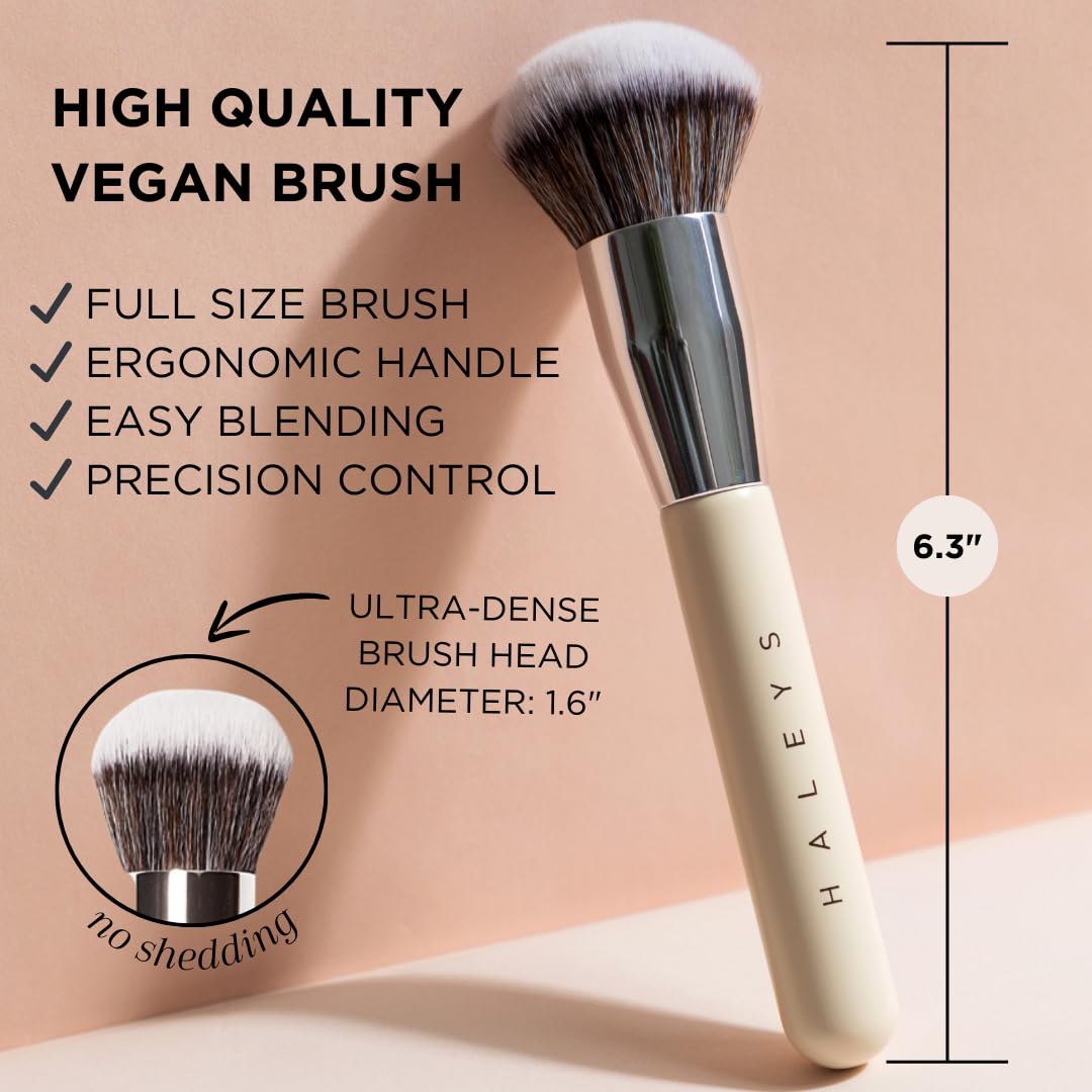 Haleys Kabuki Makeup Brush Vegan+Cruelty-Free, Sustainable Wood, Vegan Bristles For Airbrushed Finish, For Creams, Liquids, Powd