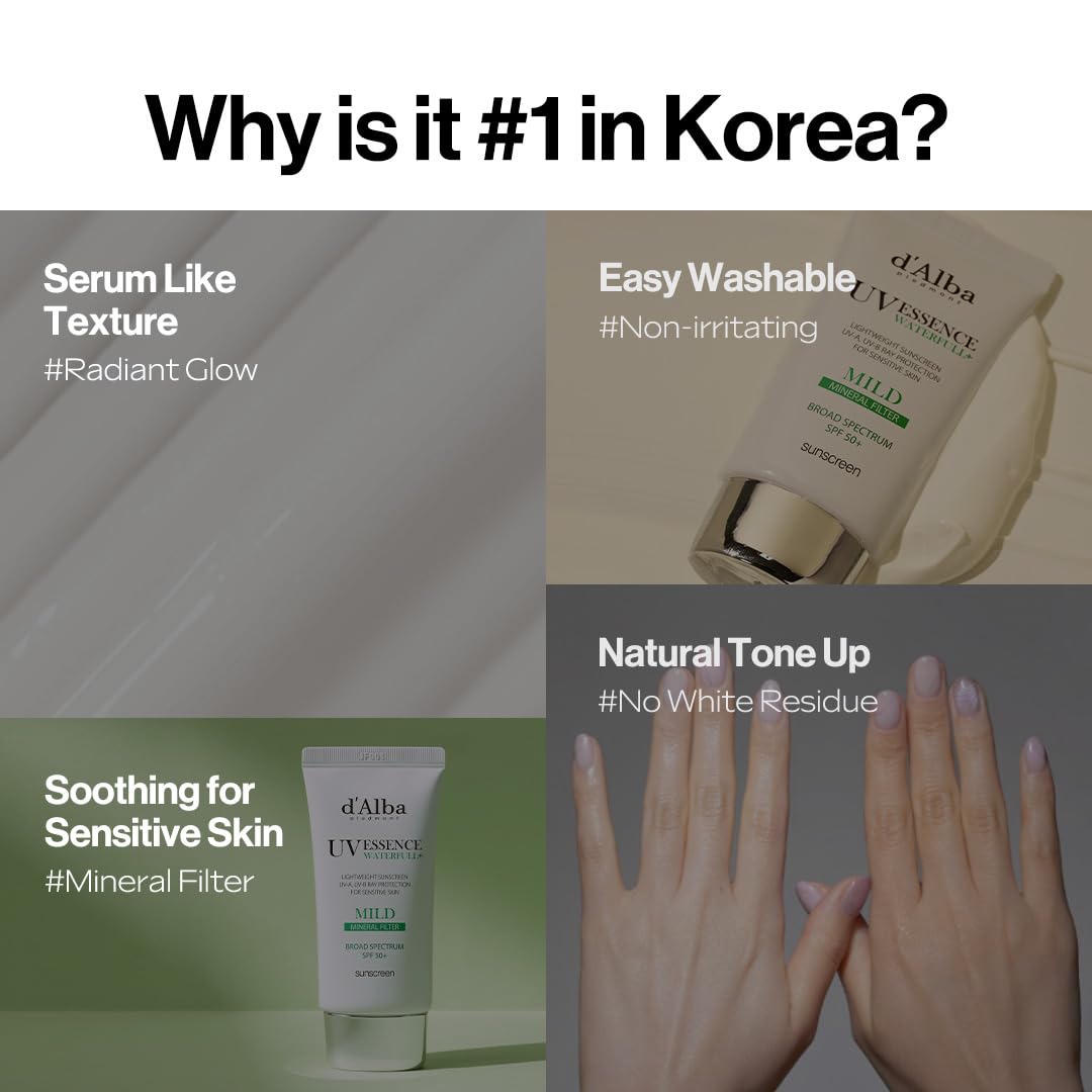 D'Alba Piedmont Italian White Truffle Waterfull Mild Sunscreen, Vegan, Mineral Sunscreen, Broad Spectrum Spf 50+ Non-Nano Sunscr