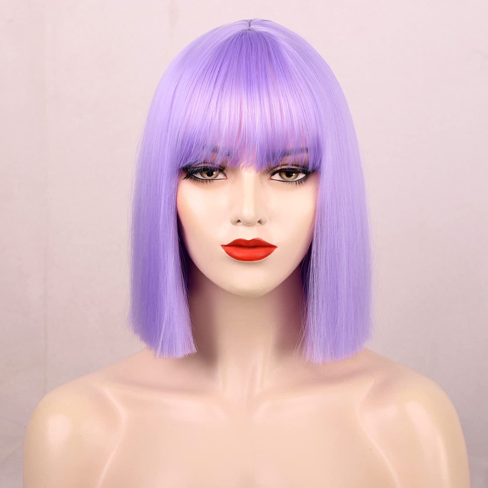 ENTRANCED STYLES Lavender Purple Bob Wig Colorful Wigs Heat Resistant Fiber Synthetic Wigs Straight Hair With Bangs for Women Da