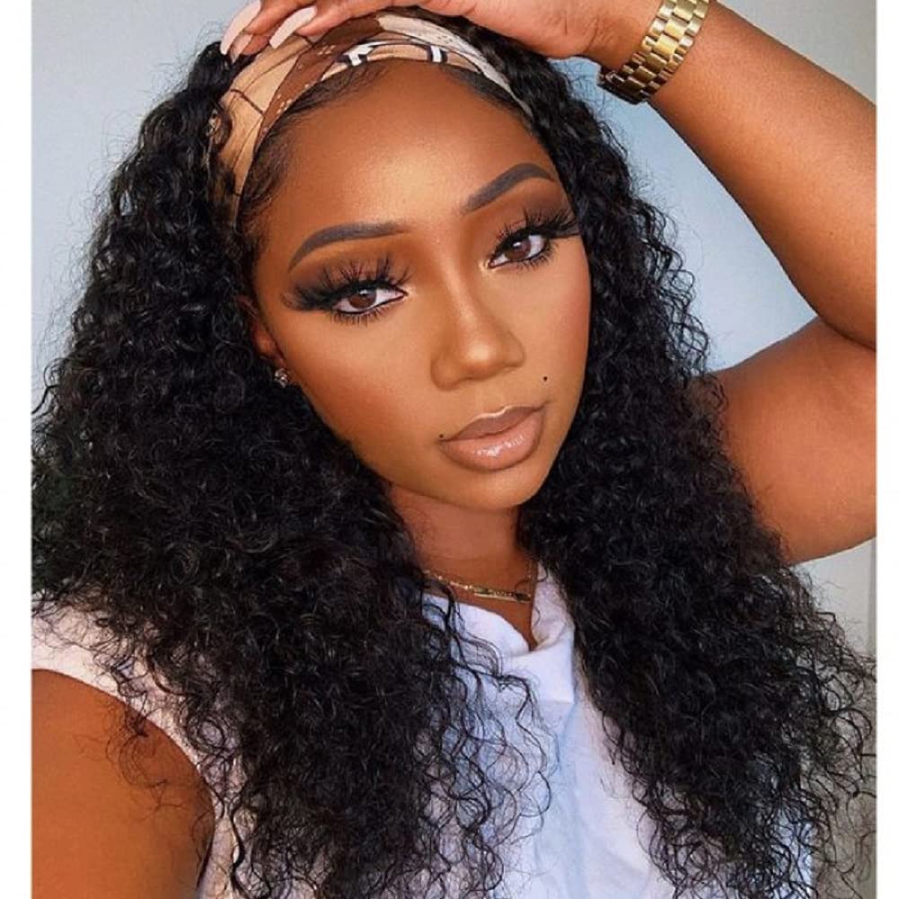 Rebasar Curly Headband Wig Human Hair Wigs for Black Women Human Hair 22 Inch Long No Lace Front Wigs Human Hair Glueless Deep W