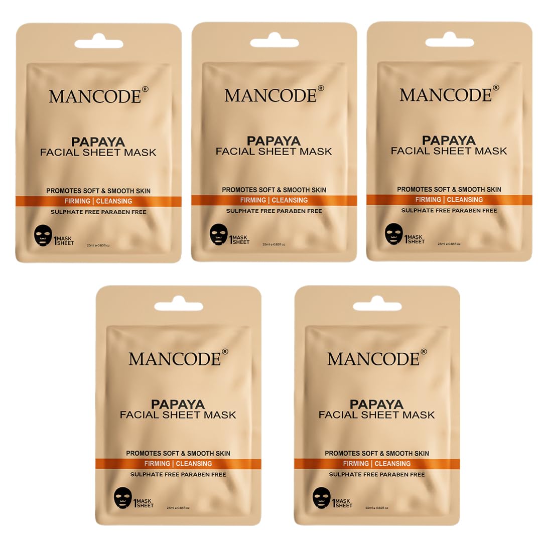 Mancode Papaya Facial Sheet Mask 25Ml Promotes Soft And Smooth Skin Firming Cleansing Pore Reducing Brightening And Enhances Dai
