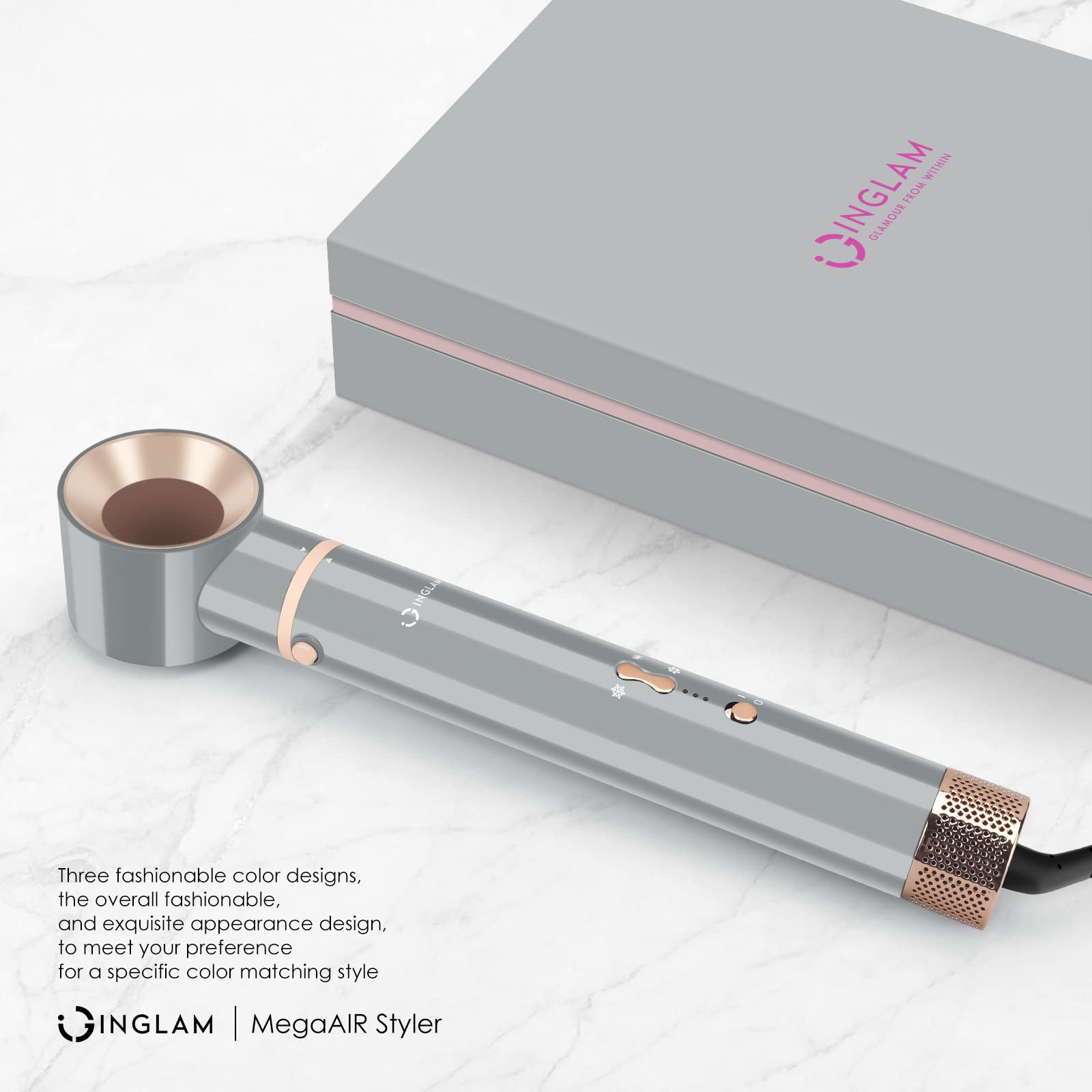 IG INGLAM MegaAIR Styler Air Styling & Drying System, Professional Interchange Hair Dryer Brush 110,000 RPM Brushless BLDC Motor
