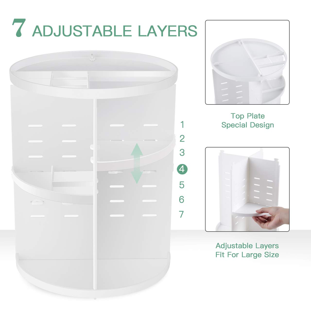 Seinlife 360 Rotating Makeup Organizer,Diy Adjustable Spinning Holder,Foldable Cosmetic Storage Display Box,Large Capacity Make
