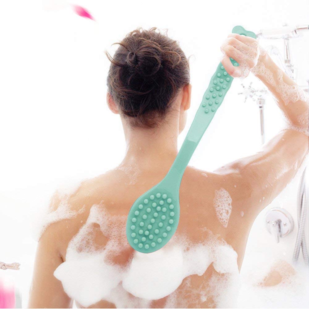 Qicheng&Lys Long Handle Bath Brush, Soft And Comfortable Massage Brush Bath Brush - 14 Inches (Blue Und Green)