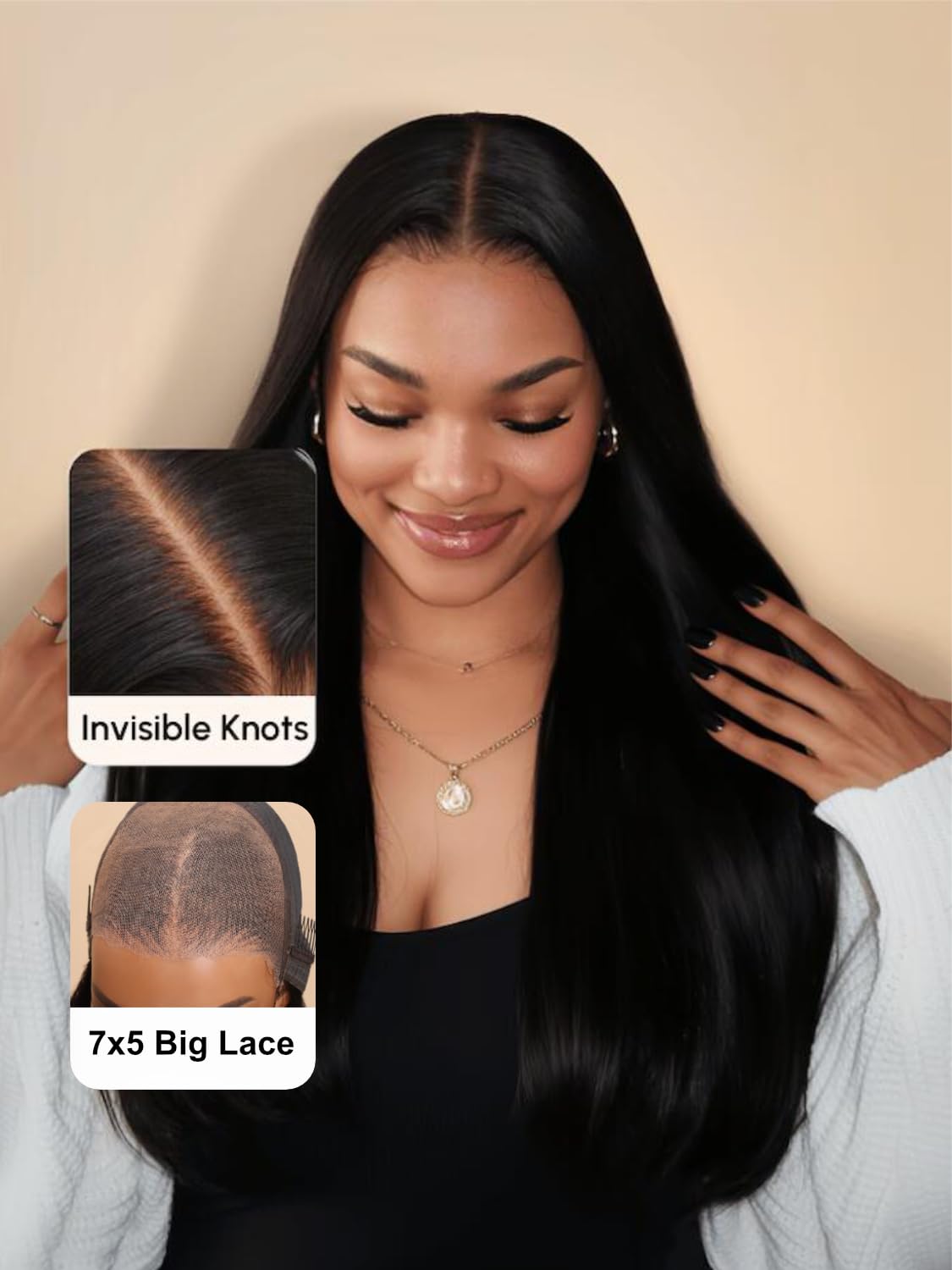 Unice Straight Bye Bye Knots Wig Bleached Invisible Knots 7X5 Lace Front Wigs Human Hair Put On And Go Glueless Human Hair Wig P