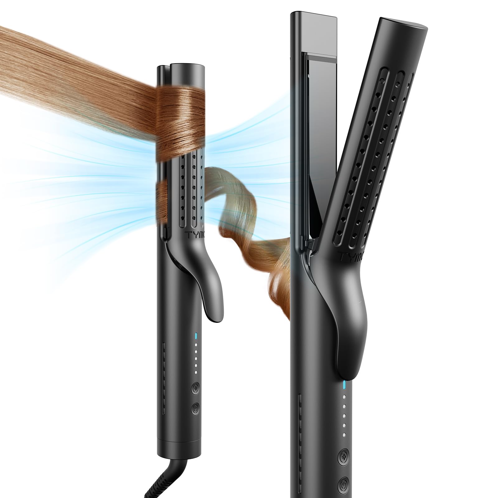 TYMO Airflow Styler 2.0 Curling Iron - Flat Iron Hair Straightener and Curler 2 in 1, 1.25 Inch Ionic Curling Wand for Long Shor