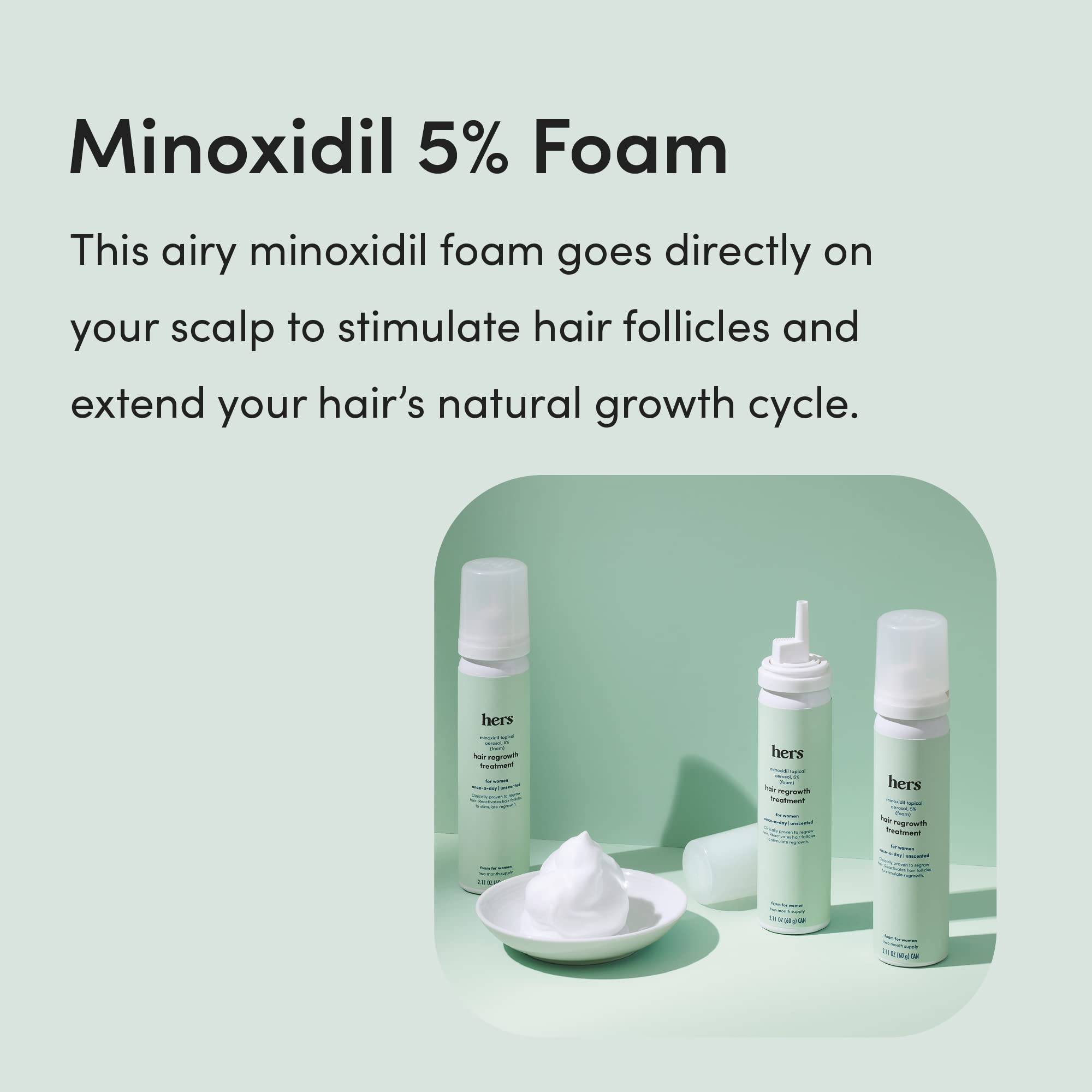 hers Hair Regrowth Treatment for Women with 5% Topical Minoxidil Foam for Hair Loss and Thinning Hair, Unscented No Drip Formula