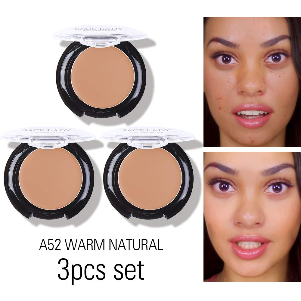 SACE LADY 3 Pack Full Coverage Concealer Cream, Waterproof Matte, 0.20 oz, #52 Warm Natural