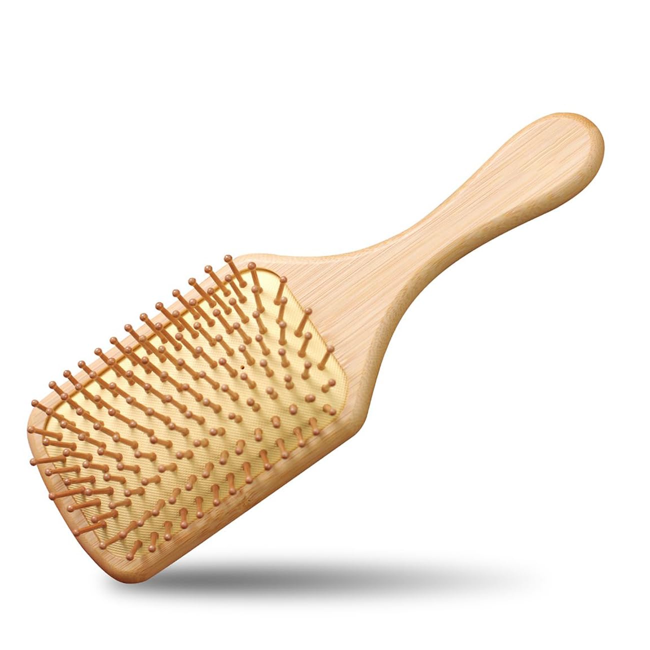 Lyrovo Bamboo Hair Brush For Hair Growth, Natural Bamboo Bristles Detangling Wooden Paddle Hairbrush For Massaging Scalp (Yellow