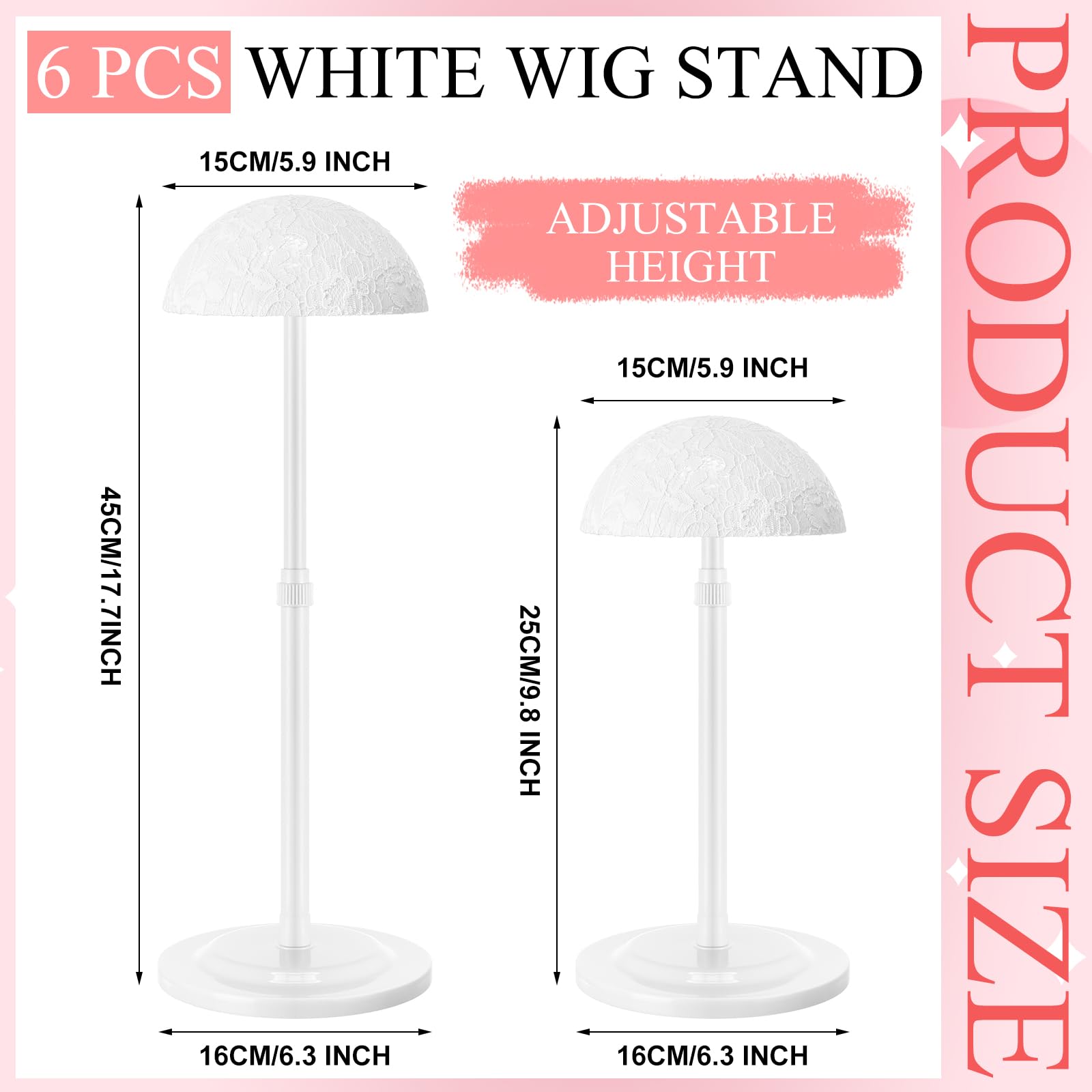 Tatuo 6 Pcs 9.8 -17.7 Adjustable Height Wig Holder, Non-Slip Stand Portable Head Holder Sturdy Travel Storage for Multiple Wigs