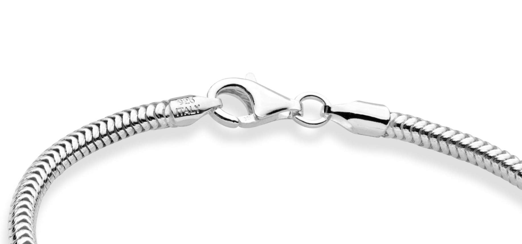 Miabella Italian 925 Sterling Silver Solid 3mm Snake Chain Bracelet for Women Men, Made in Italy (Length 8 Inches)