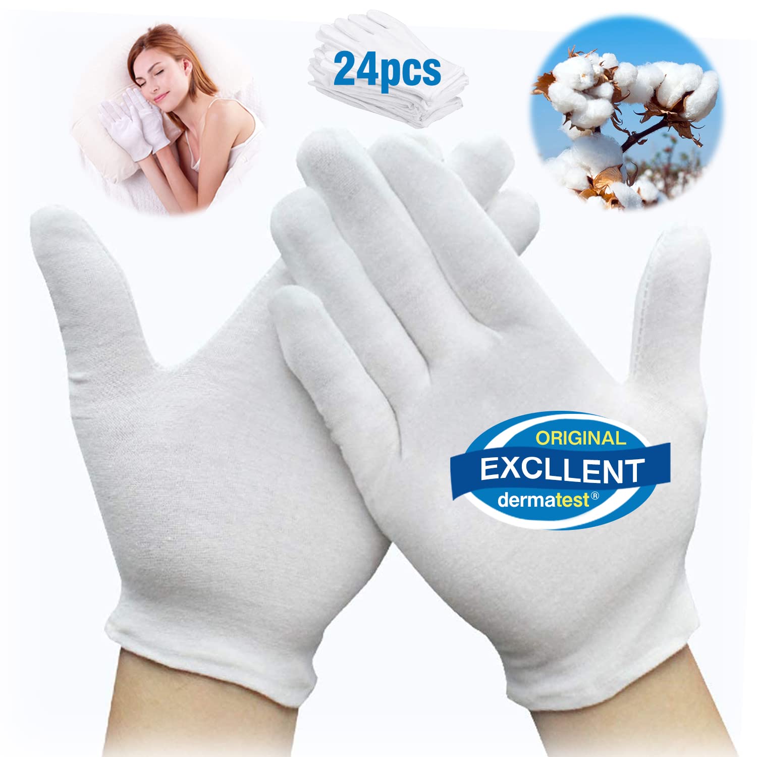 Cotton Kids Gloves - 24pcs Soft White Moisturizing Eczema Gloves for Dry Hands SPA Inspection (X-Small)