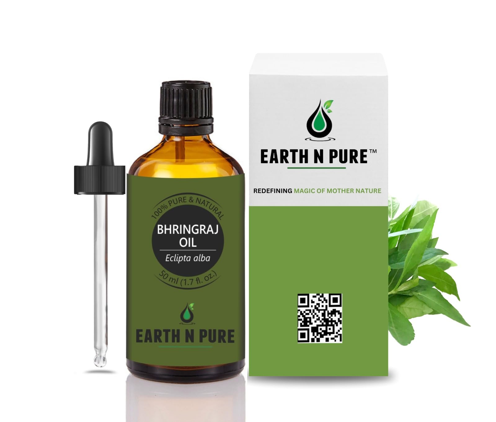 Earth N Pure Bhringraj Oil Natural & Therapeutic Grade For Hair Growth With Glass Dropper - 50 Ml