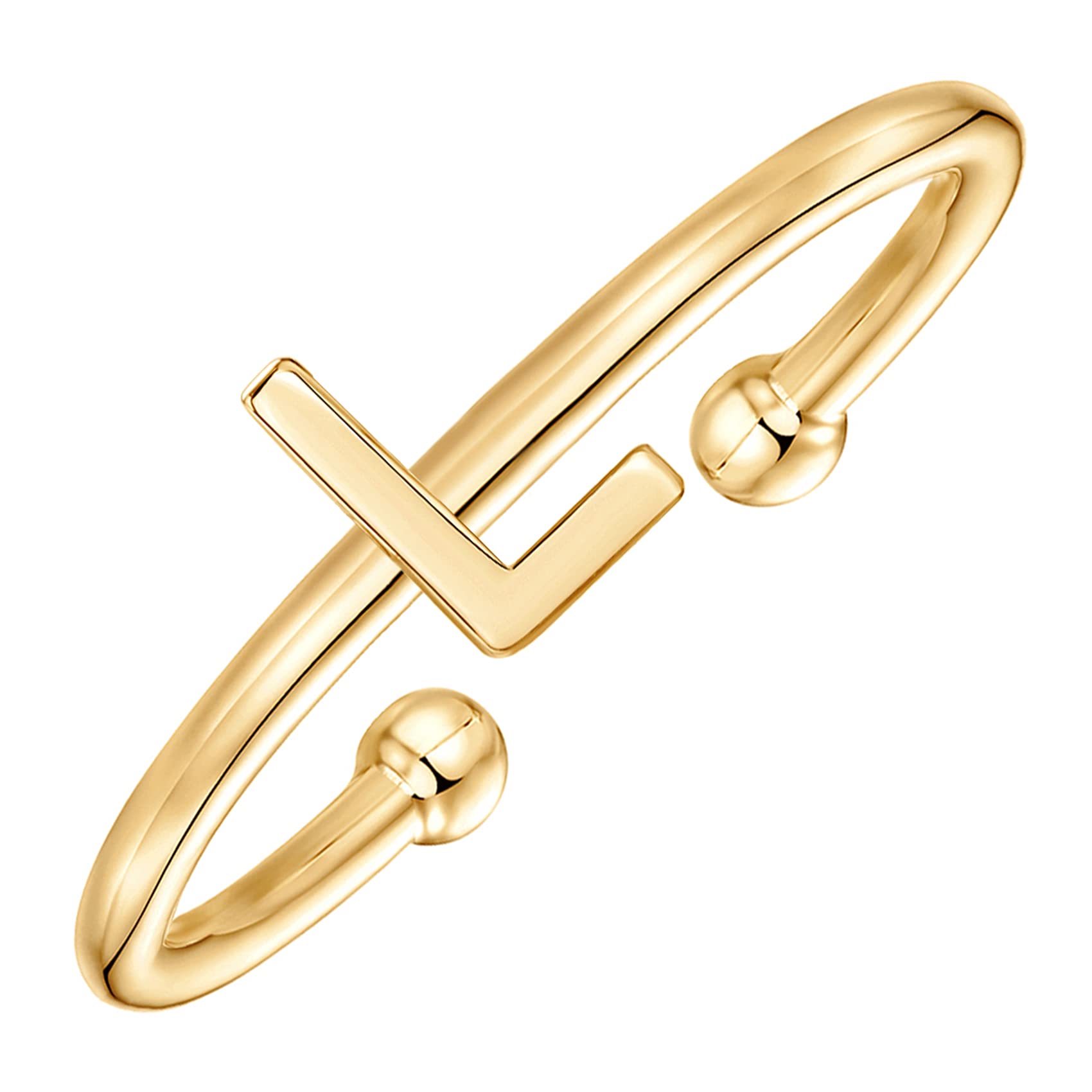PAVOI 14K Yellow Gold Plated Initial Adjustable Ring - Women 's L Ring - Fashion Design