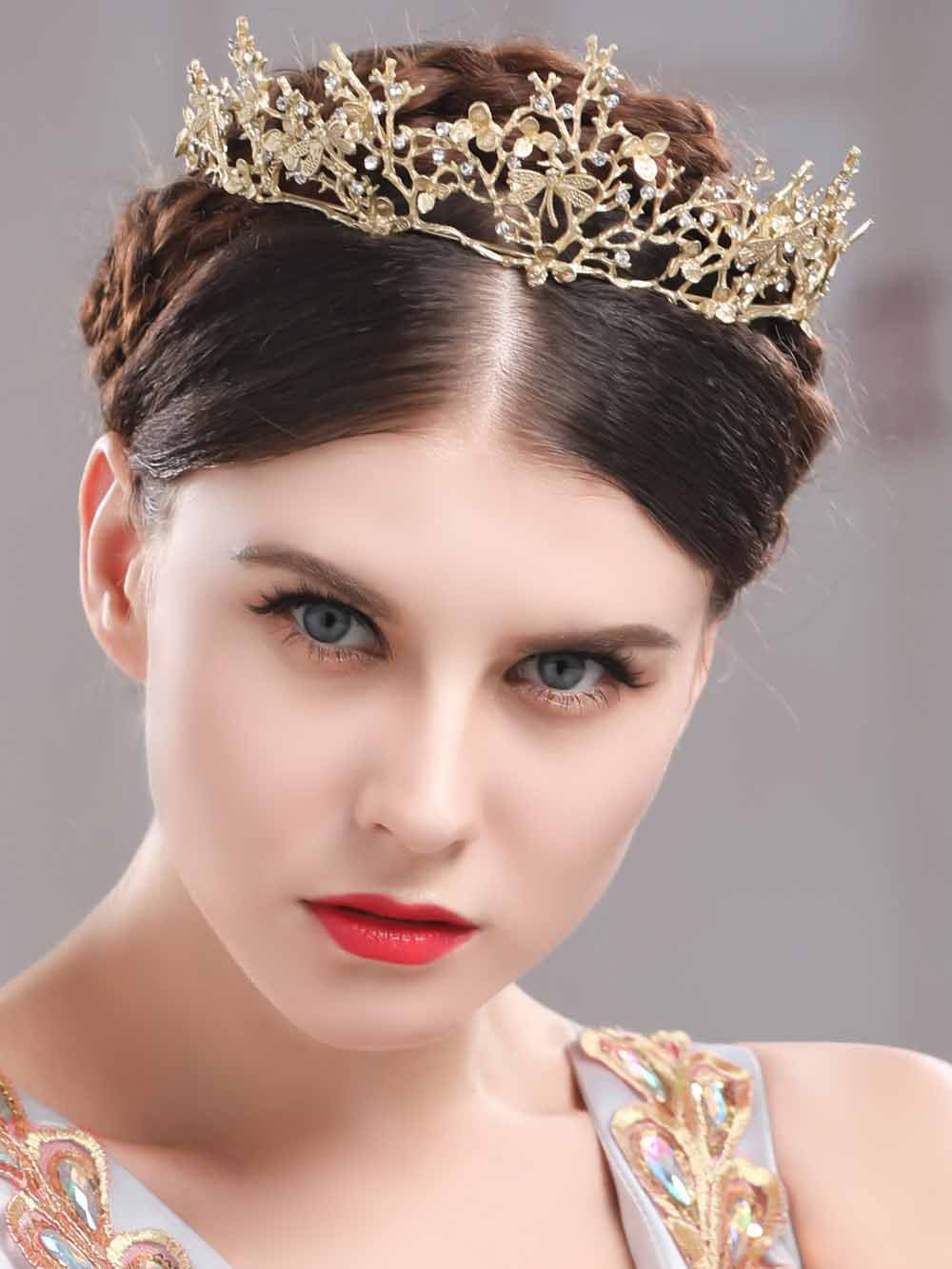 Aukmla Vintage Crown Baroque Gold Tiara Wedding Bridal Hair Accessories Headband for Women and Girls crown-71