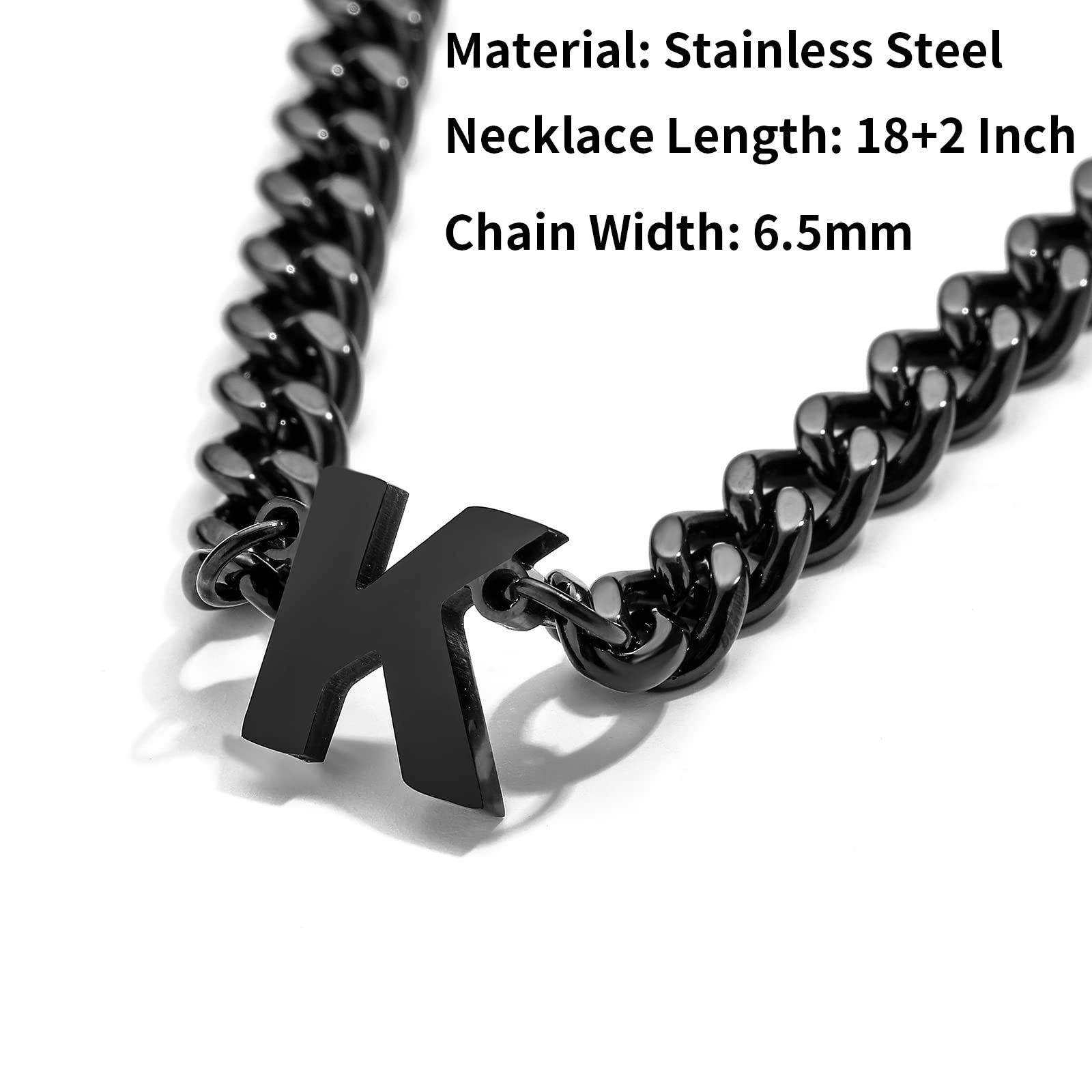 DuoDiner M Letter Necklace Initial Cuban Link Chain for Men Boys Stainless Steel Pendant Gift Black
