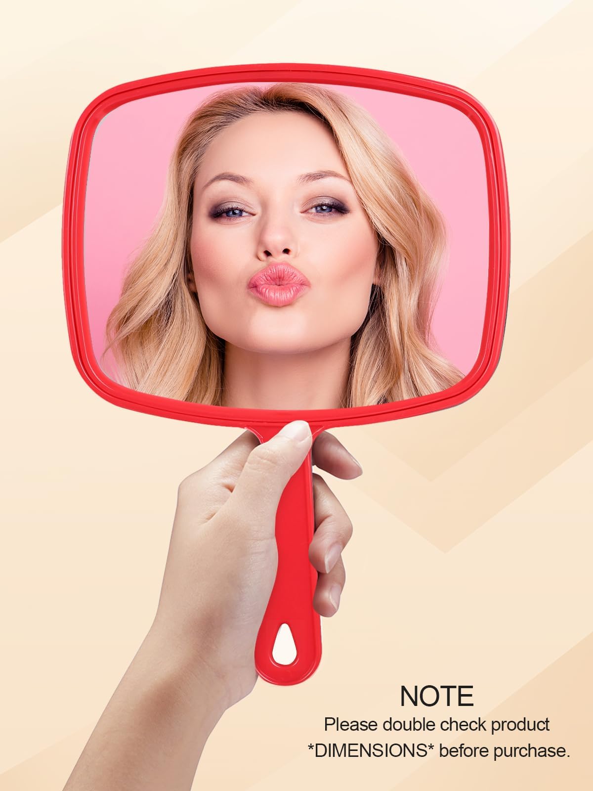 Gladmart Hand Mirror Salon Barber Hairdressing Handheld Mirror With Handle (Square Red 7.4 X 10.3 Inches)