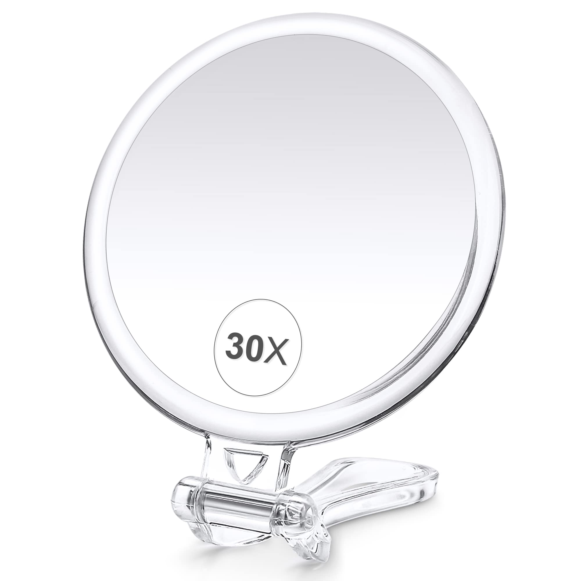 B Beauty Planet 30X Magnifying Hand Mirror - Double-Sided, Clear, 5"L x 5"W, Travel-Friendly with Handle